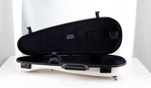 A violin case, branded Bam