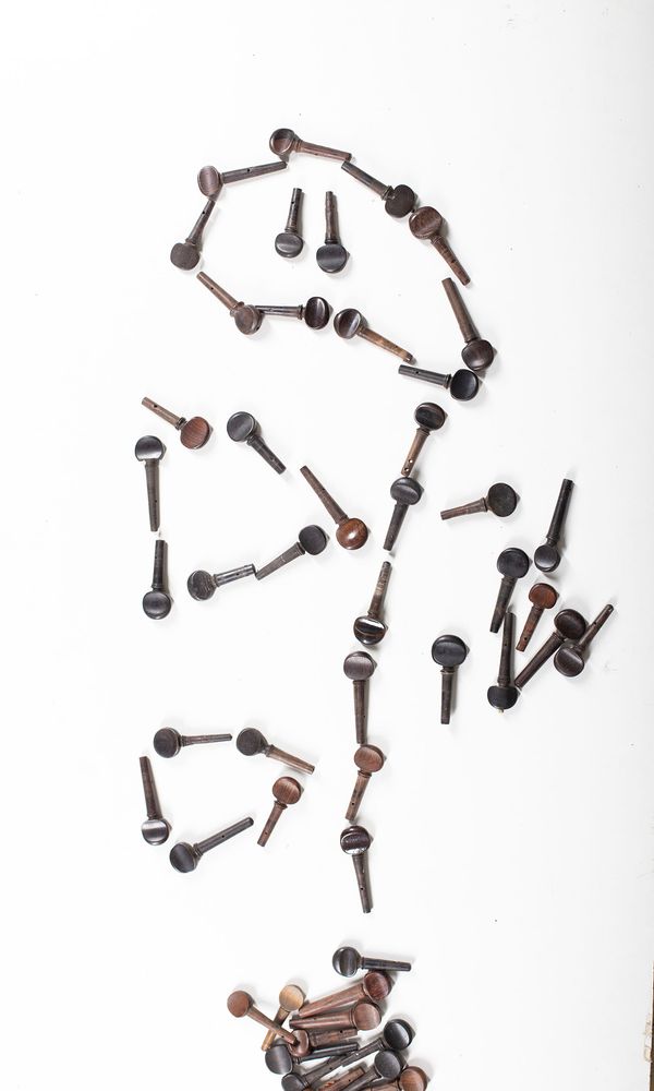 A bundle of fifty violin pegs, varying sizes