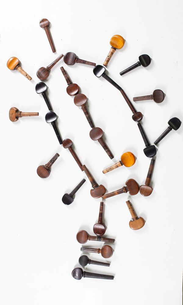 A bundle of fifty cello pegs, varying sizes