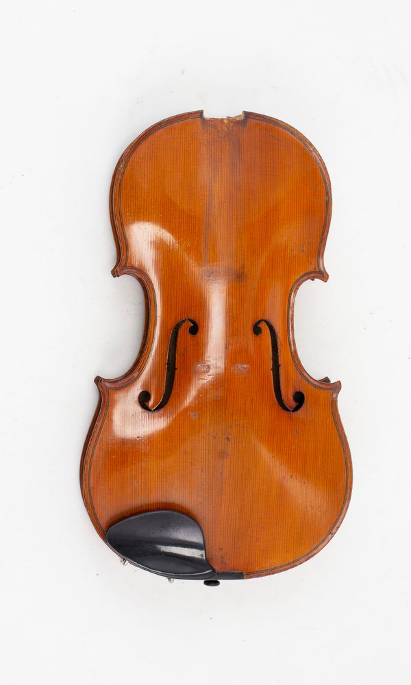 A violin, disassembled (body & scroll)