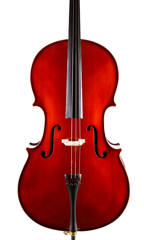 A half-size cello, labelled Stringers, Edinburgh and London