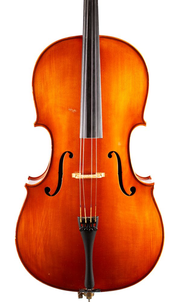 A three-quarter sized cello, labelled The Westbury Cello