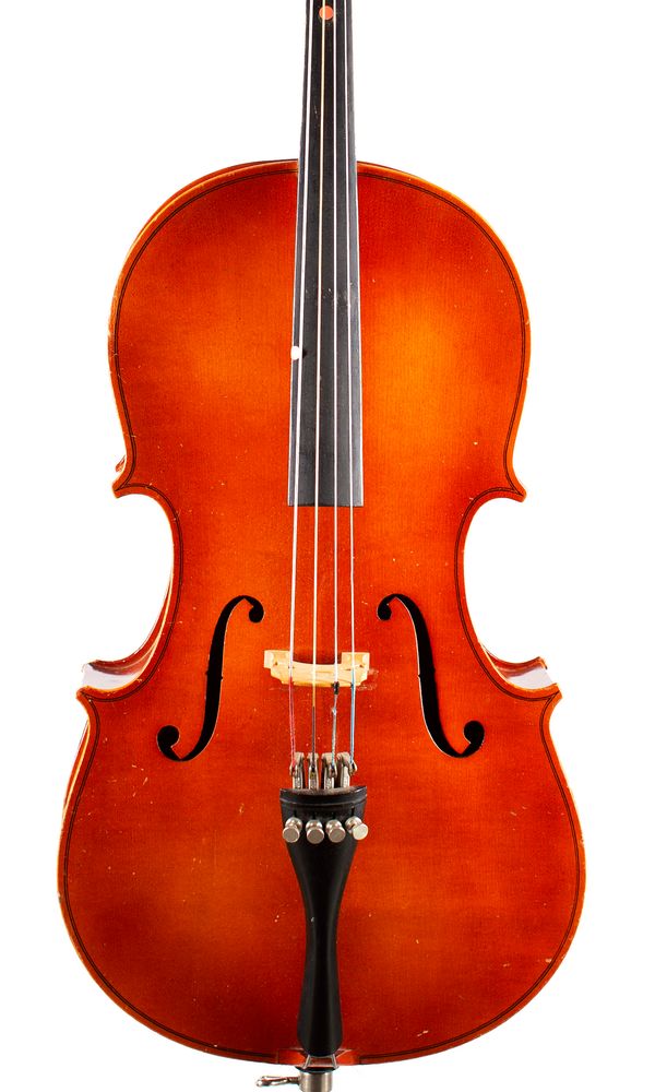 A quarter-sized cello, labelled Made in Hungary
