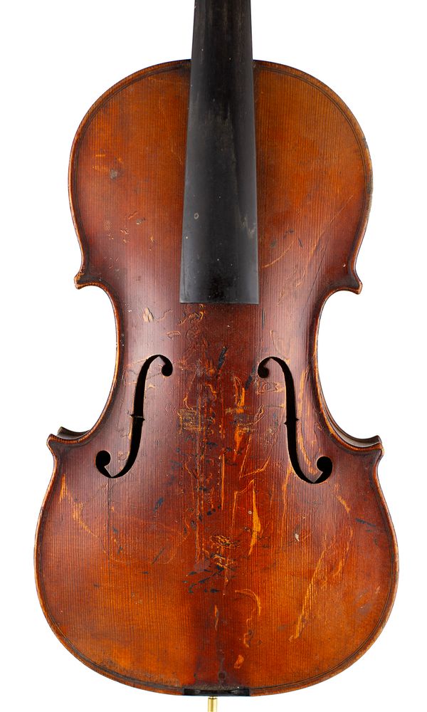 A violin, labelled Nicolaus Amatius