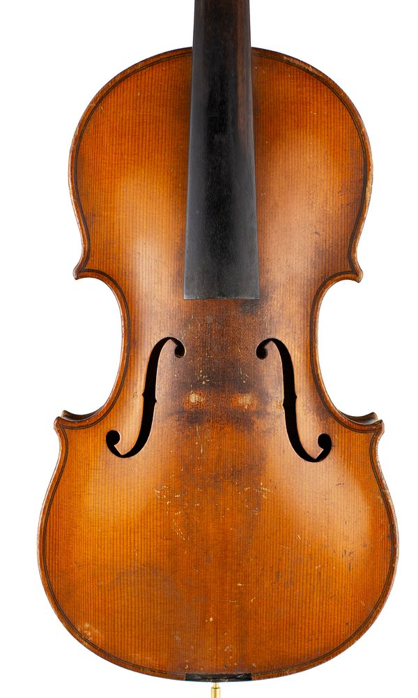 A violin, labelled Nicolaus Amatus