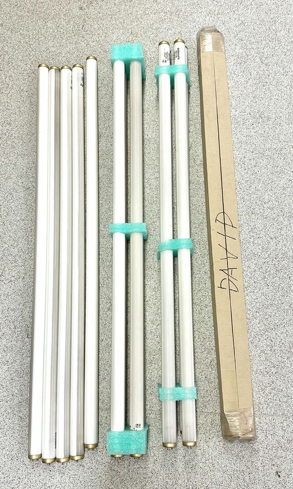 Seventeen UV cabinet lights with twelve metal fittings