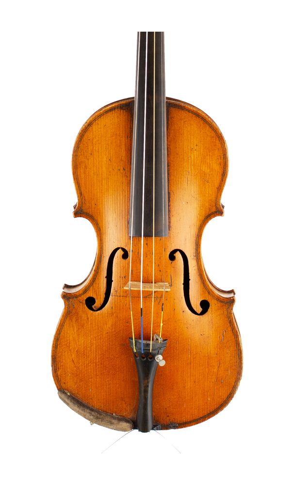 A child size violin, labelled Medio Fino