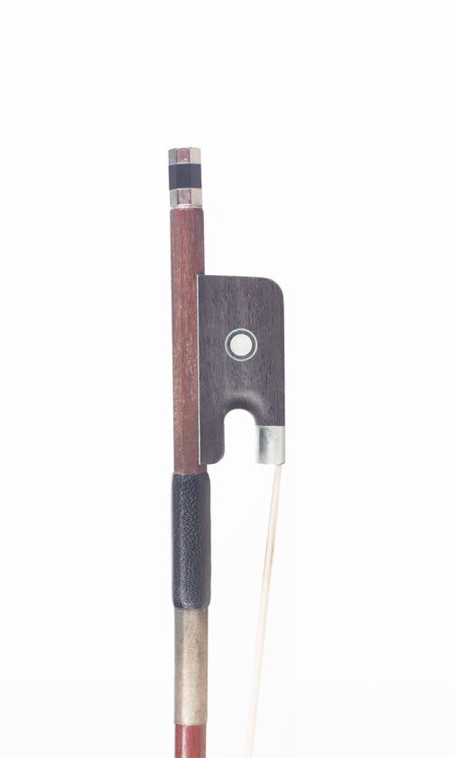 A nickel-mounted cello bow, branded R. Paesold