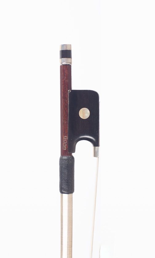 A nickel-mounted cello bow, branded Dodd