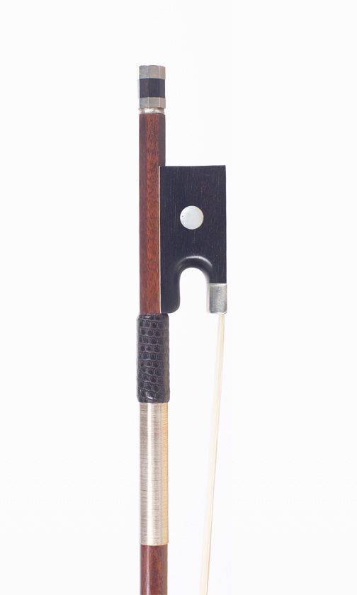 A nickel-mounted violin bow, branded Chanot & Chardon Paris