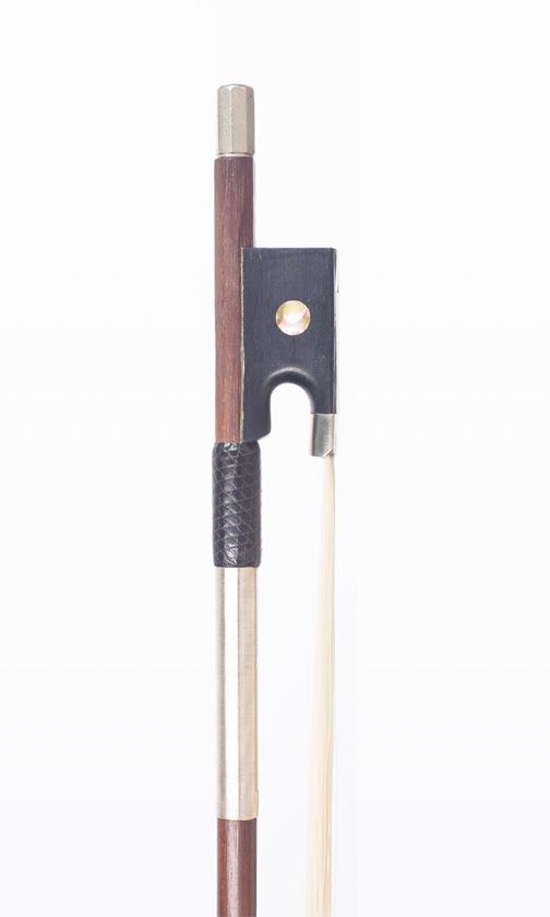 A nickel-mounted violin bow, unbranded