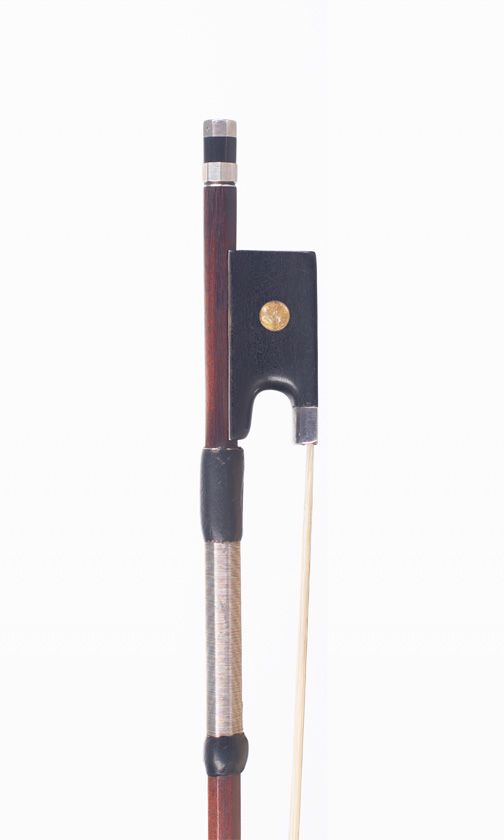 A silver-mounted violin bow, branded [indistinctly]