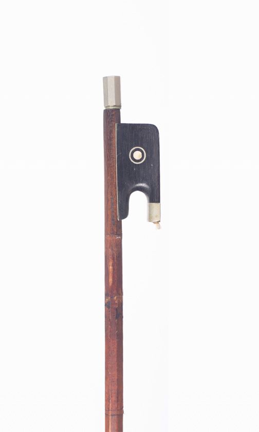 A nickel-mounted violin bow, branded L. Morizot