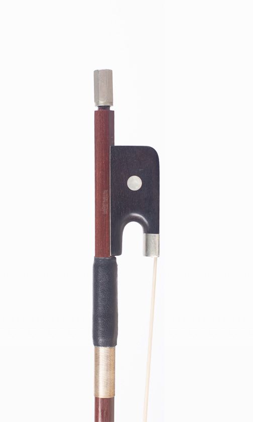 A nickel mounted cello bow, branded Hofner