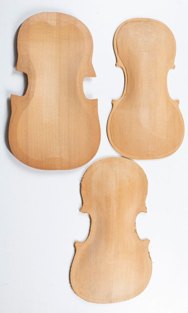 Three violin fronts, pre-cut