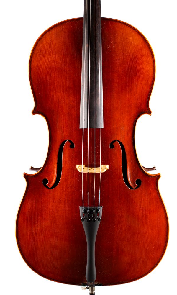 A cello, labelled Karl Hofner