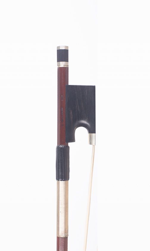 A nickel-mounted cello bow by Stephen Salchow, Oberlin
