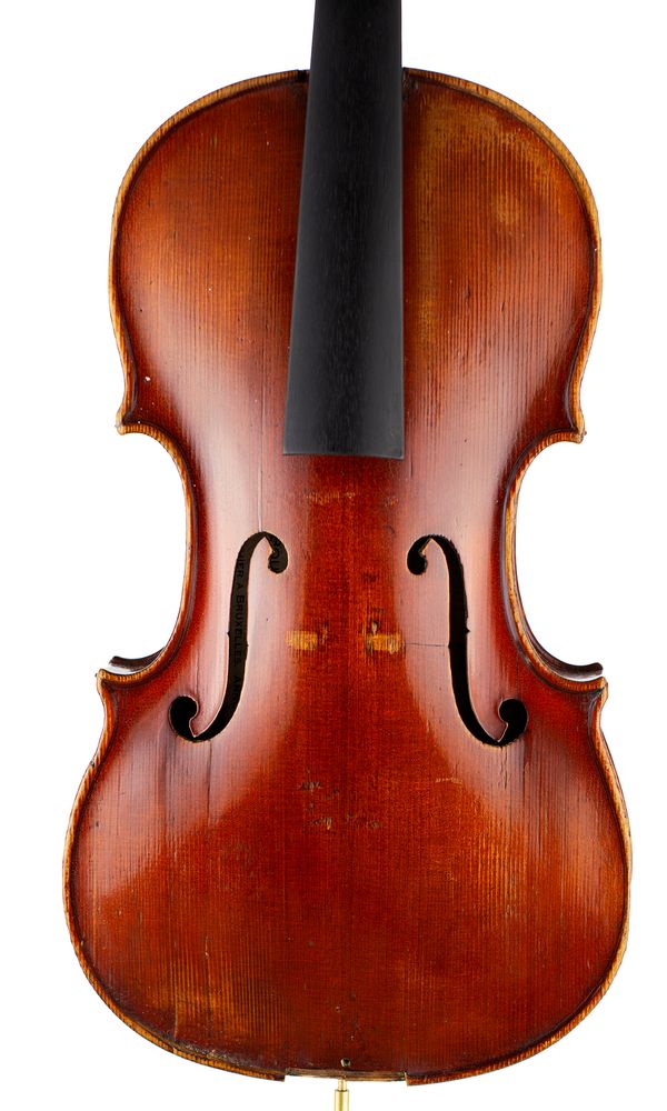 A violin, labelled Bourguignon Maurice