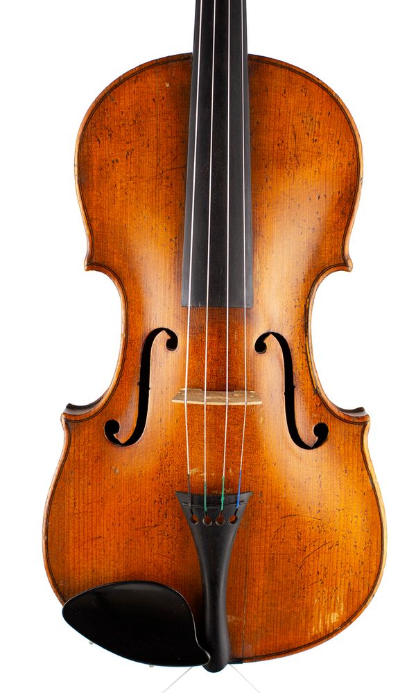 A violin, labelled Nicolaus Amatus