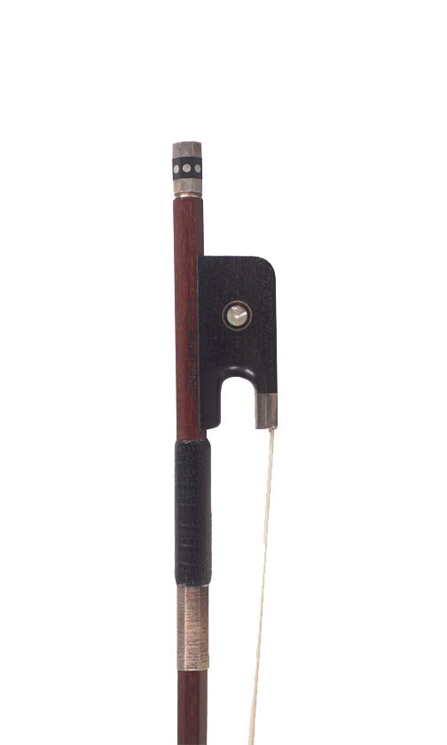 A silver-mounted cello bow, branded Karl Hofner