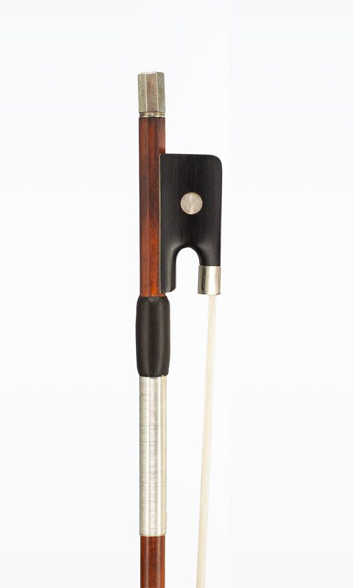 A nickel-mounted violin bow, Workshop of Bazin, early 20th Century