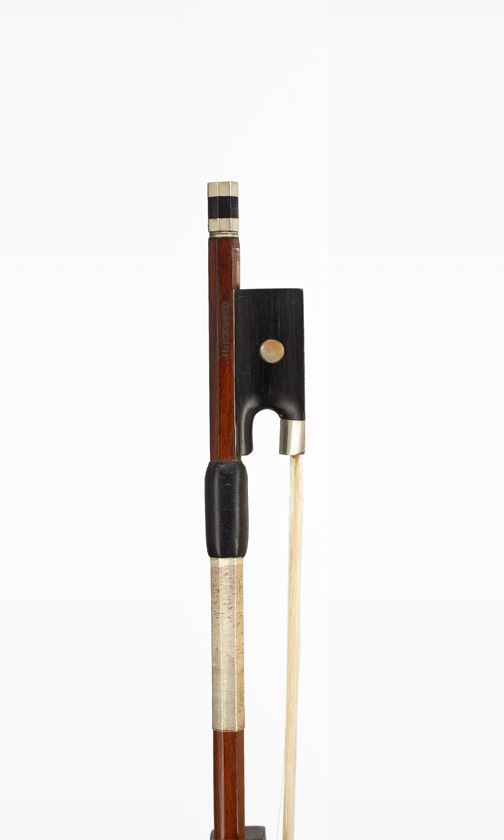 A nickel-mounted violin bow, probably Mirecourt, circa 1910