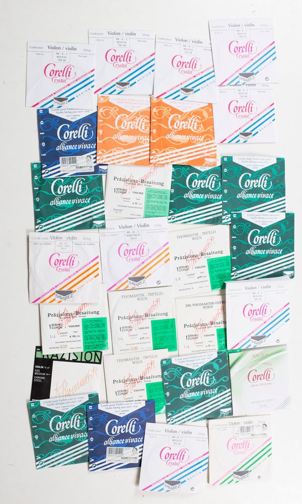 Thirty-six  various violin strings