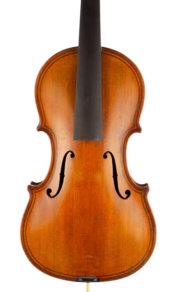 A violin, labelled Gaspar da Salo