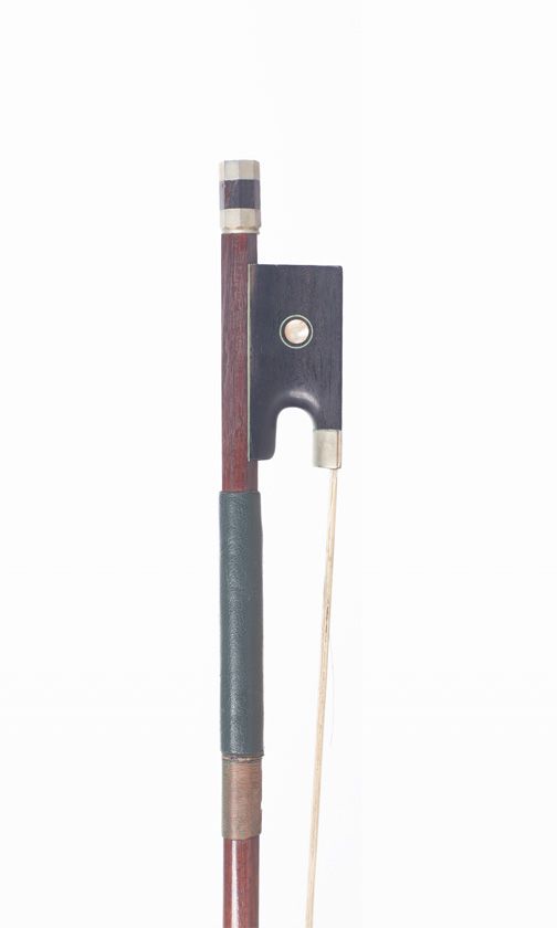 A nickel-mounted violin bow, unbranded