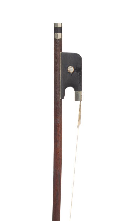 A seven-eighth sized nickel-mounted cello bow, unbranded