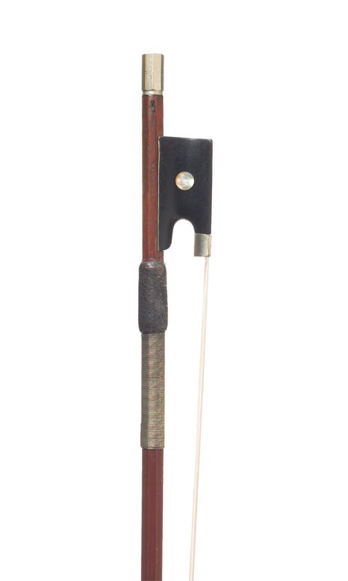 A nickel-mounted violin bow, branded G. A. Hoyer