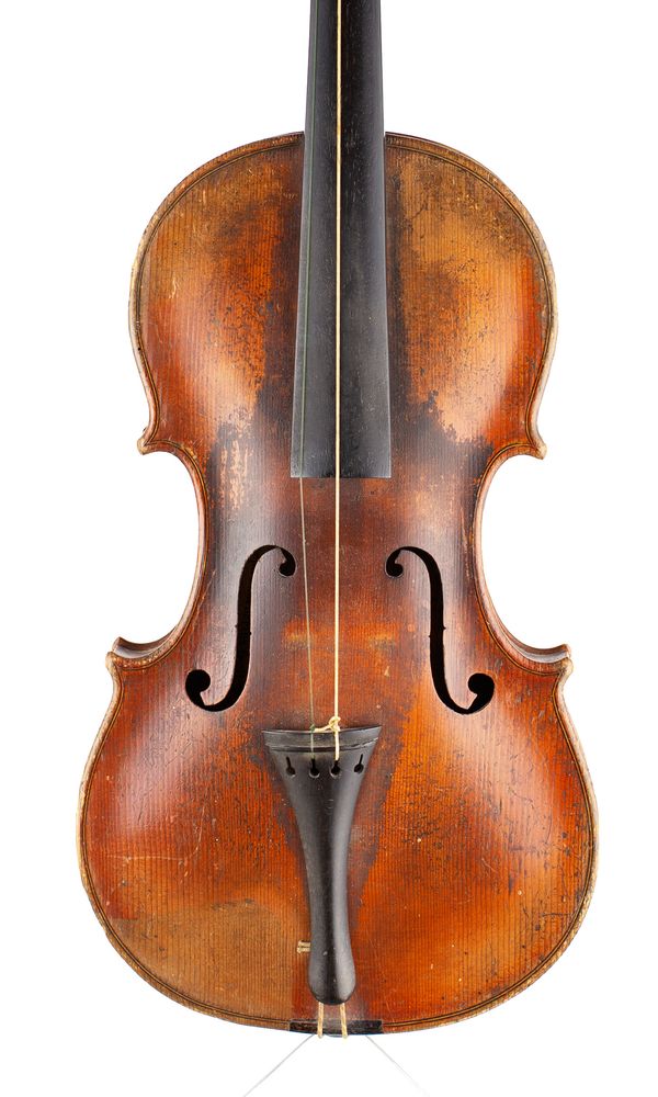 A violin, labelled Joseph Guarnerius