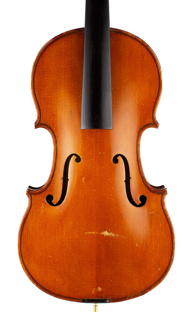 A three-quarter size violin, labelled Paul Beuscher