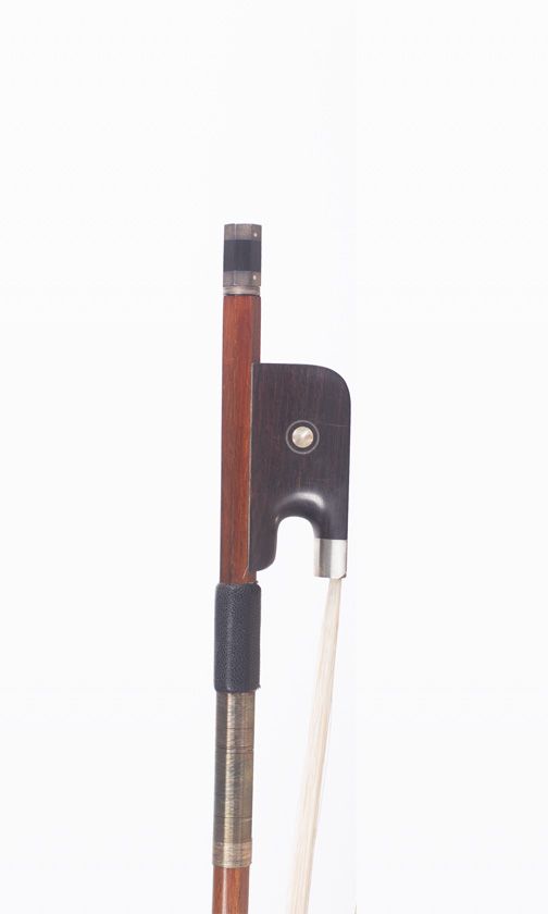 A silver-mounted three-quarter size cello bow, unbranded