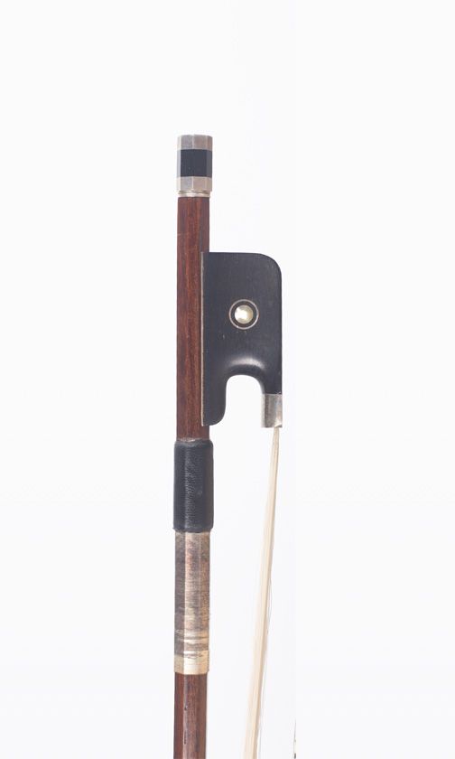 A silver-mounted half size cello bow, unbranded