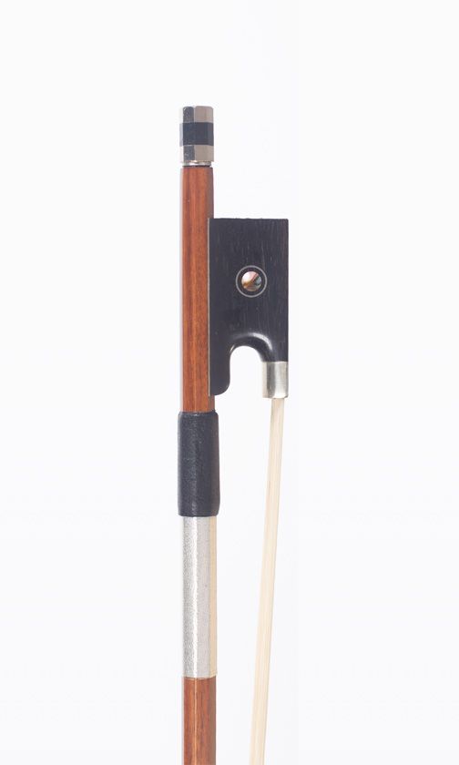 A nickel-mounted three-quarter size violin bow, unbranded