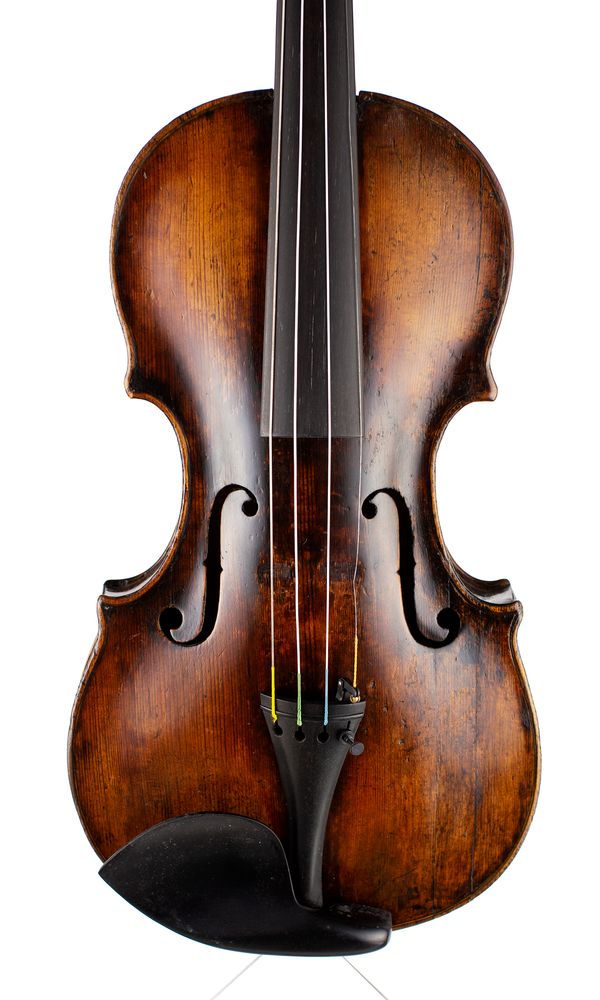 A violin, labelled Leopold Widhalm