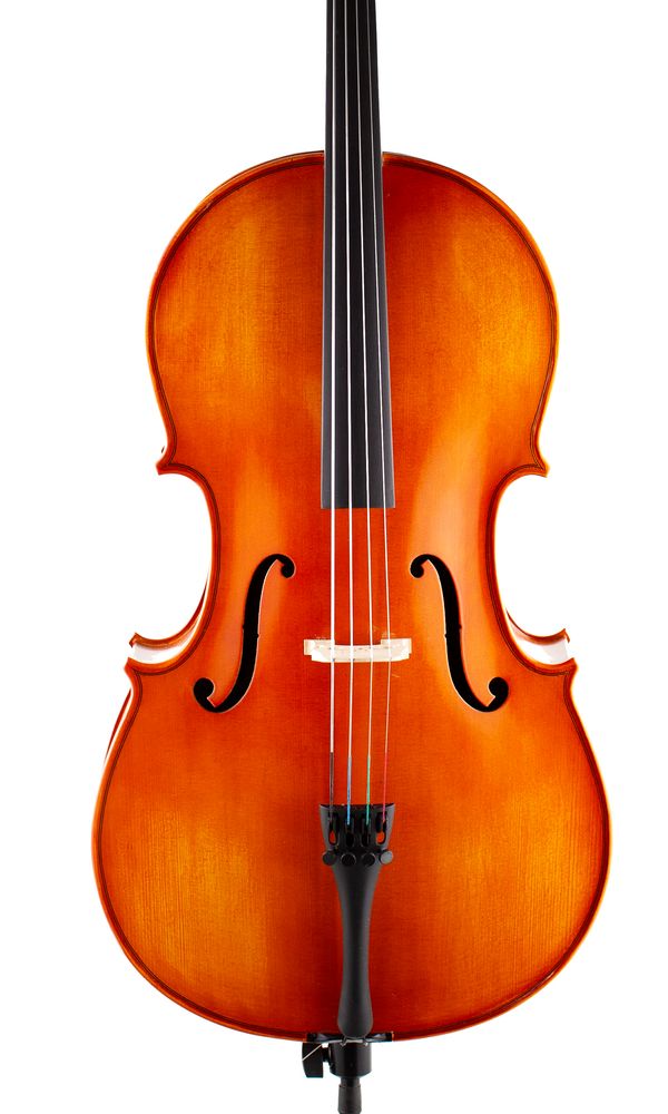 A quarter-sized cello, labelled Hidersine