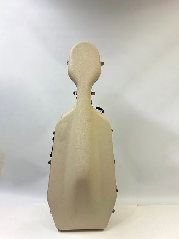 A dark cream Hiscox LiteFlite hard full-size cello case