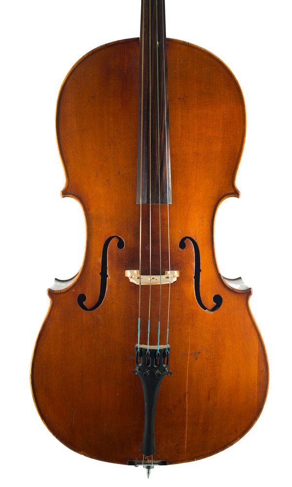 A cello, labelled Francois Guilleaume, Aix La Chapelle