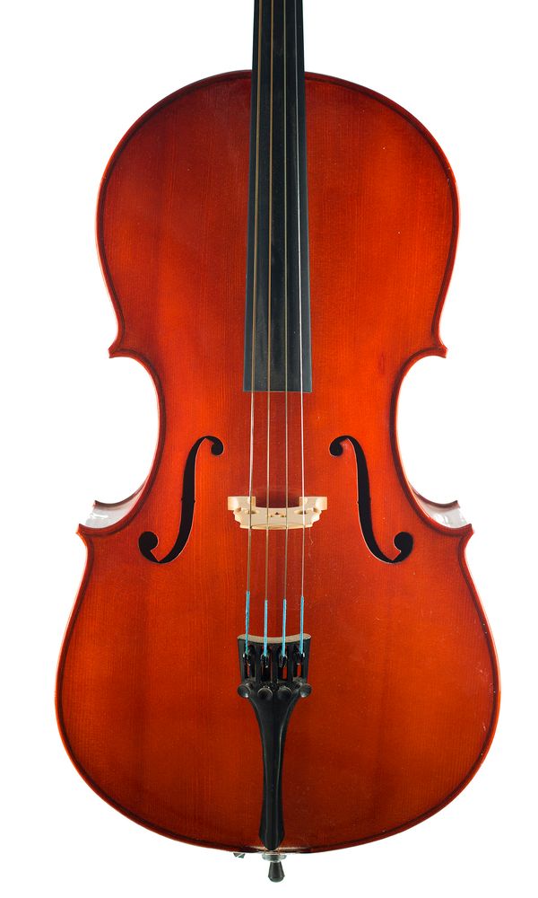 A three-quarter sized cello, labelled Primavera