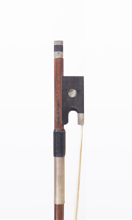 A silver-mounted cello bow, branded Emile Ouchard