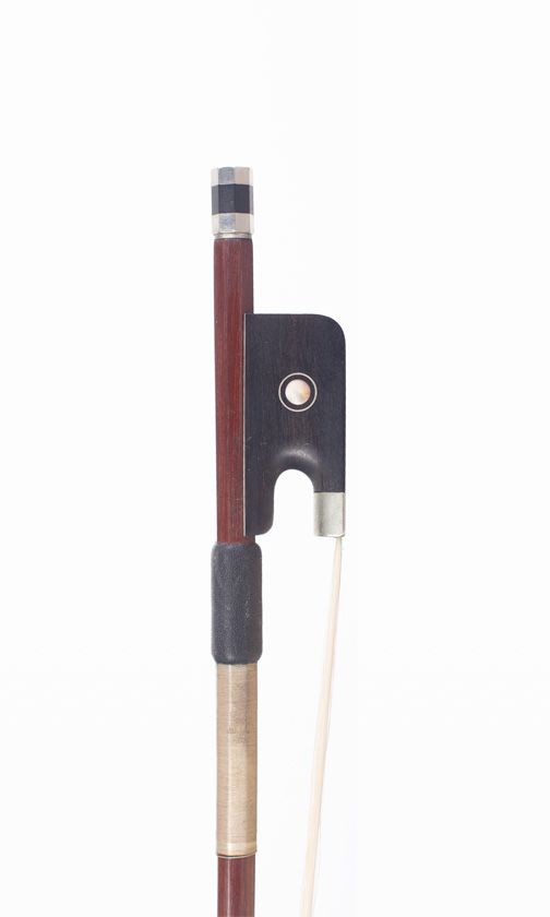 A nickel-mounted cello bow, branded Henry