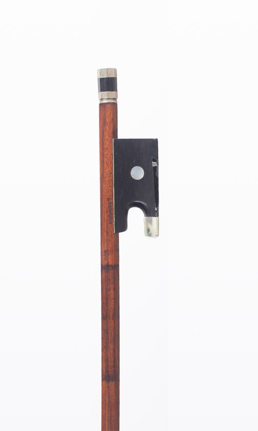 A nickel-mounted violin bow, branded Louis Morizot