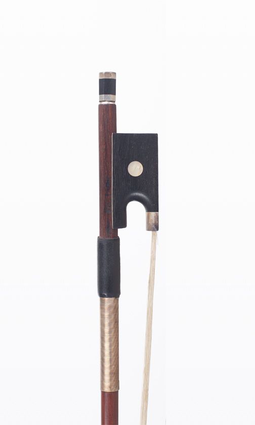 A silver-mounted violin bow, branded P. Hel a Lille