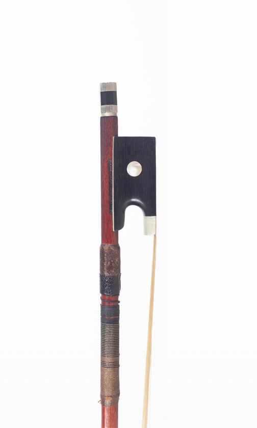 A nickel-mounted violin bow, branded Gand & Bernardel