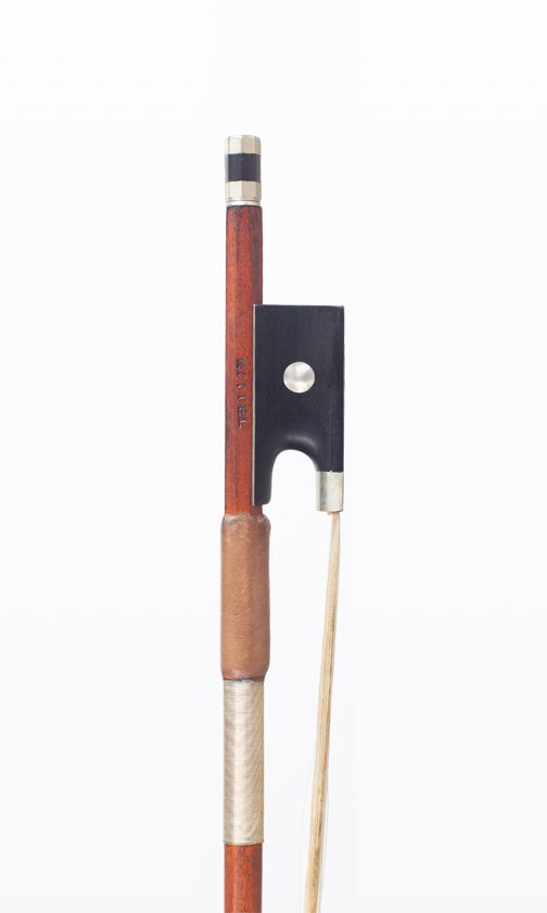 A nickel-mounted violin bow, branded Kittel