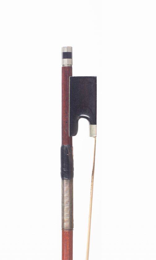 A nickel-mounted violin bow, branded K. G. P.