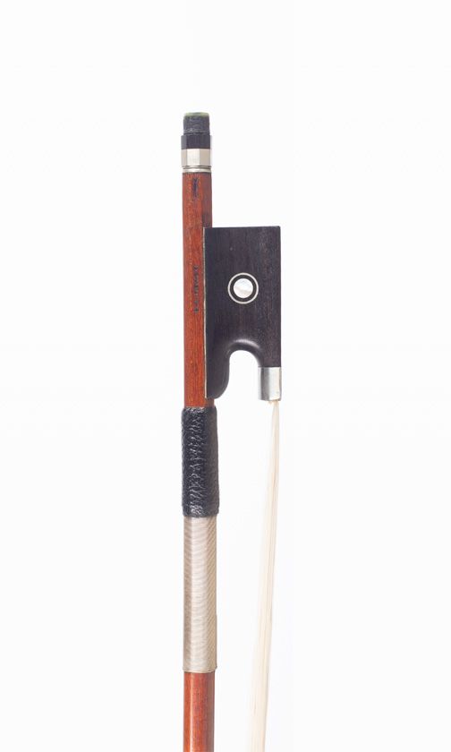 A nickel-mounted violin bow, branded C. A. Hoyer