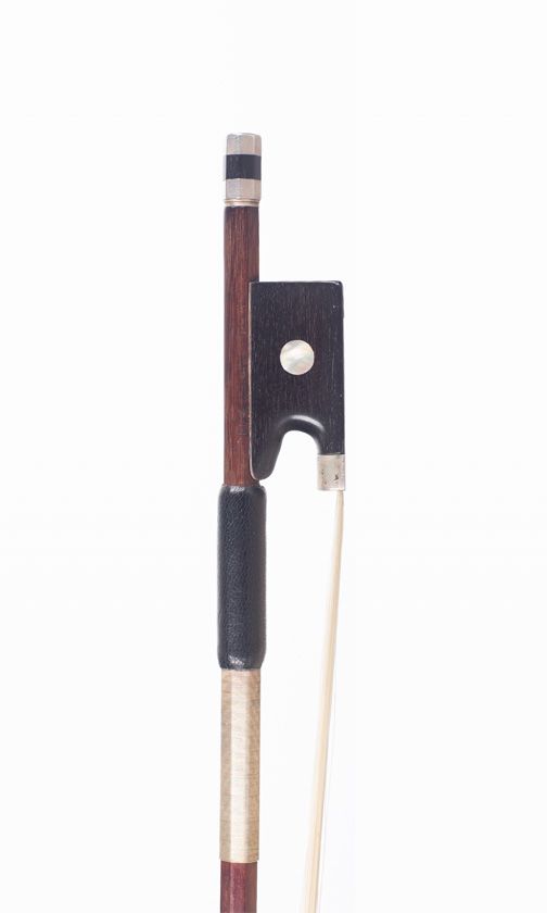 A silver-mounted violin bow, branded L. Morizot